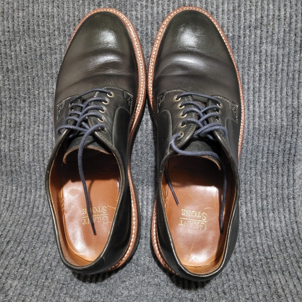 Grant Stone Plain Toe Blucher Shoes Men's 11.5D Black Goodyear Welt Derby 42307 - Picture 8 of 12